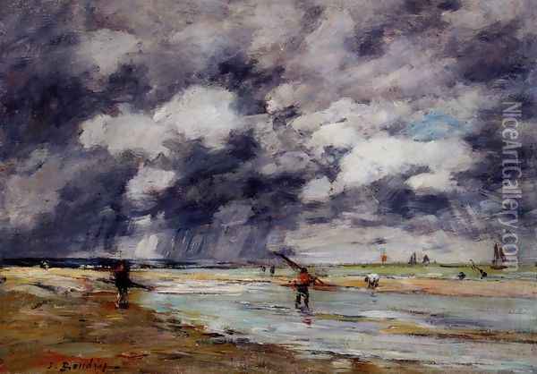 Shore at Low Tide, Rainy Weather, near Trouville Oil Painting - Eugene Boudin