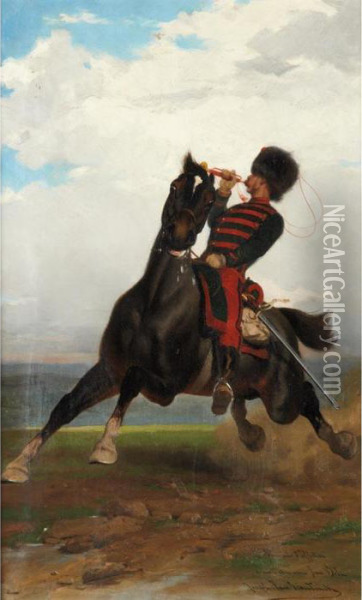 Hussar On Horseback Oil Painting - Joseph Van Severdonck