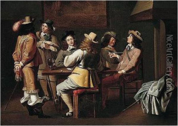 A Guardroom Interior With Soldiers Smoking And Playing Cards Oil Painting - Jan Olis