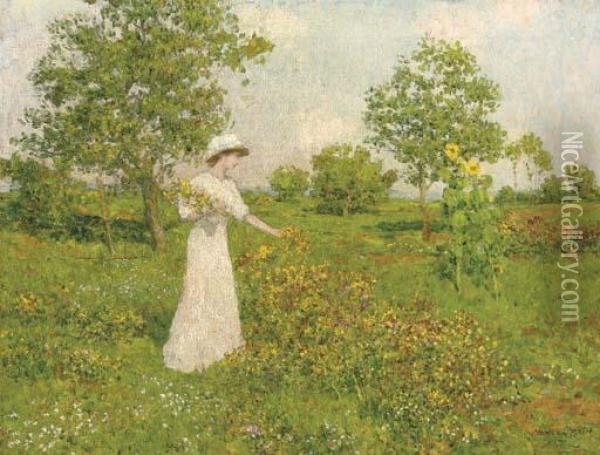 Une Jeune Fille Dans La Prairie Oil Painting - Marcel Adolphe Bain