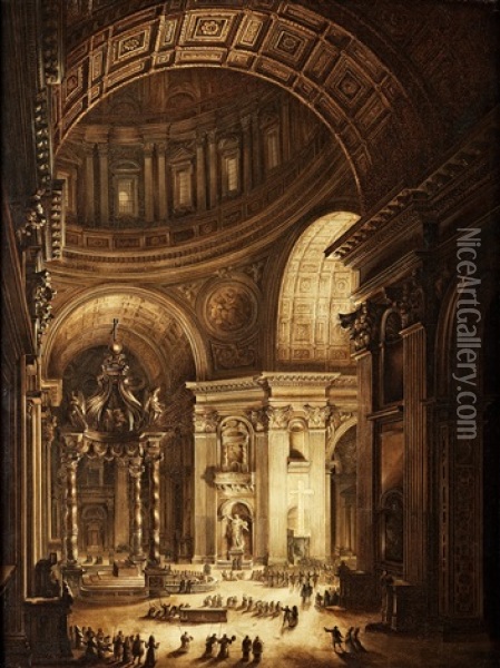 Det Brinnande Fastlagskorset I St. Peterskyrkan (illumination De La Croix De Saint Pierre A Rome) Oil Painting - Louis Jean Desprez