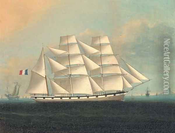 A French barque in the company of a deep water junk Oil Painting - Lai Fong