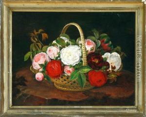 A Still Life With Roses In A Basket Oil Painting - Christine Normann