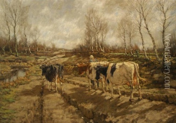 Landschap Met Koeien Oil Painting - Arnold Marc Gorter