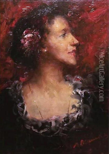 Profilo Di Giovane Donna Oil Painting - Antonio Mancini
