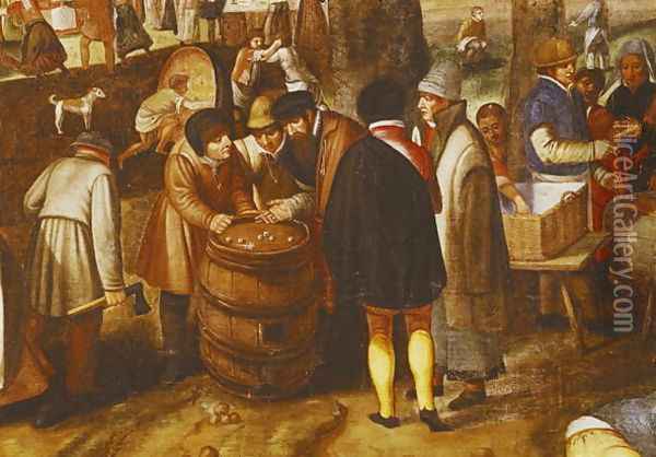 Flemish Fair (detail of men playing dice) Oil Painting - Marten Van Cleve