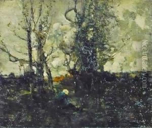 Figure In A Landscape Oil Painting - William Alfred Gibson