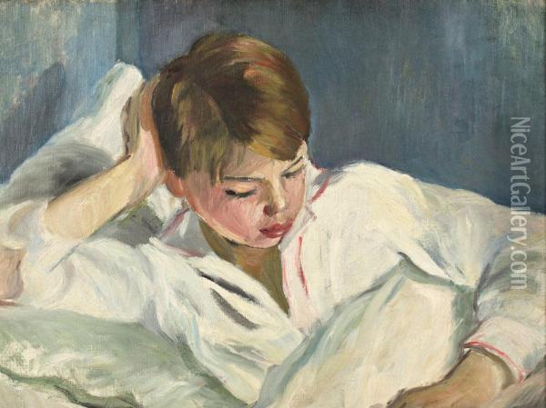 Jeune Femme Accoudee Oil Painting - Paule Gobillard