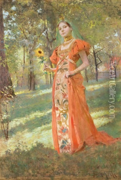 Madchen Mit Sonnenblume Oil Painting - Friedrich Fehr