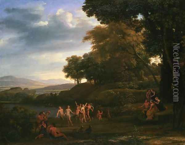 Landscape with Dancing Satyrs and Nymphs Oil Painting - Claude Lorrain (Gellee)