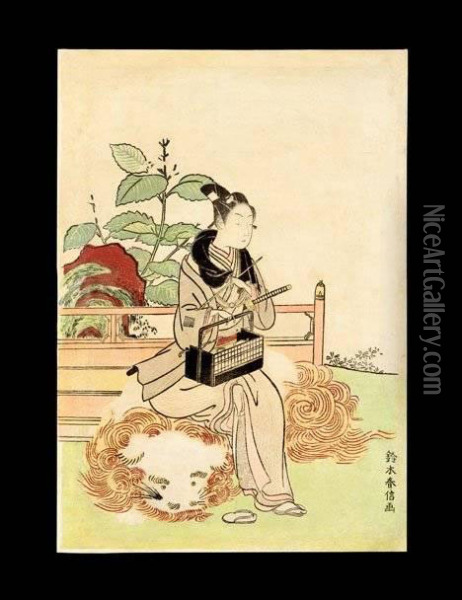 Man Seated On A Shi Shi Oil Painting - Suzuki Harunobu