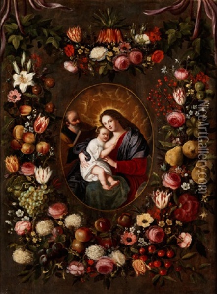 Blumenkranzbild Mit Heiliger Familie Oil Painting - Jan Van Balen