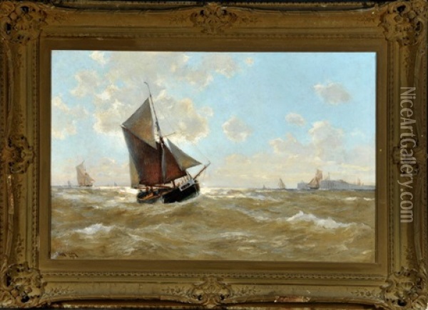 Segelschiffe Auf Bewegter See In Hafennahe Oil Painting - Erwin Carl Wilhelm Guenther