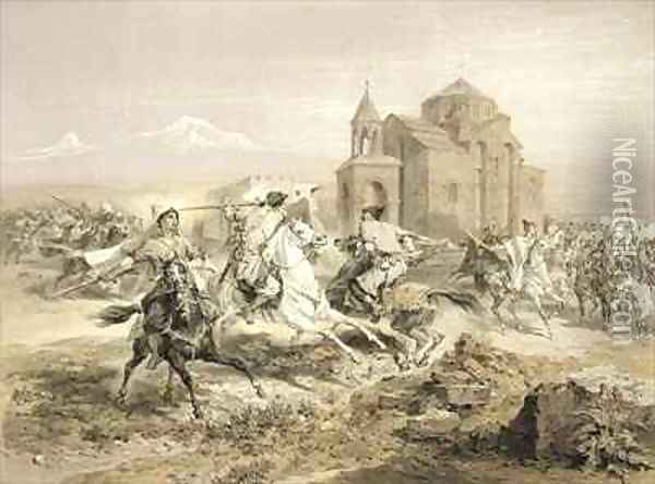Skirmish of Persians and Kurds in Armenia Oil Painting - Grigori Grigorevich Gagarin