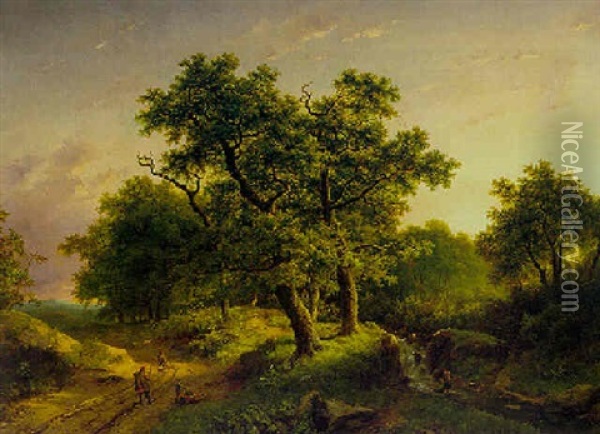 A Woodland Scene Oil Painting - Barend Cornelis Koekkoek