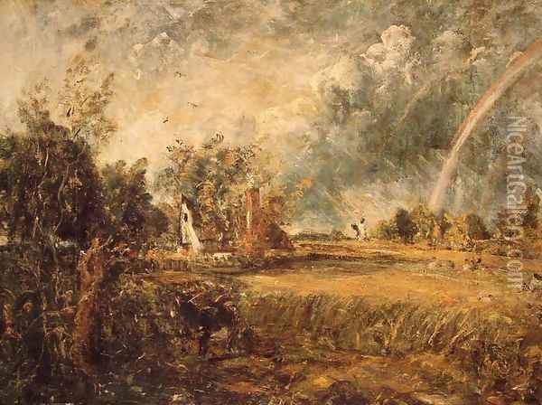 Cottage, Rainbow, Mill Oil Painting - John Constable