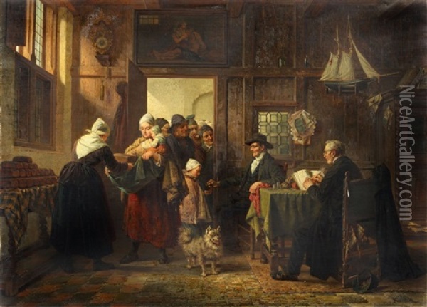 Distributing Bread And Alms Oil Painting - Charles Meer Webb