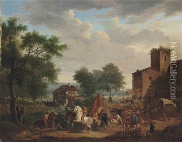 Market Scene Before A Village Oil Painting - Jean-Louis Demarne