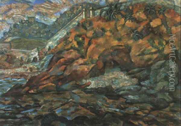 Bord De Mer, Corse Oil Painting - Vladimir Davidovich Baranoff-Rossine