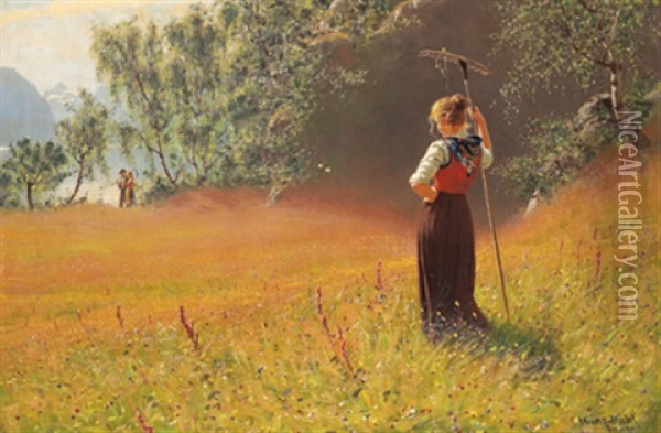 Im Hochsommer, Westnorwegen Oil Painting - Hans Dahl