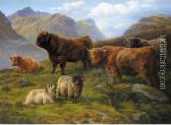 Grazing In The Highlands Oil Painting - Charles Jones
