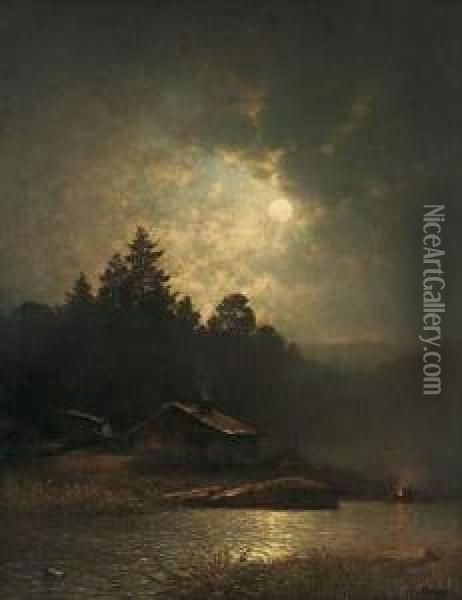 Clair De Lune Sur Le Lac Oil Painting - Sophus Jacobsen