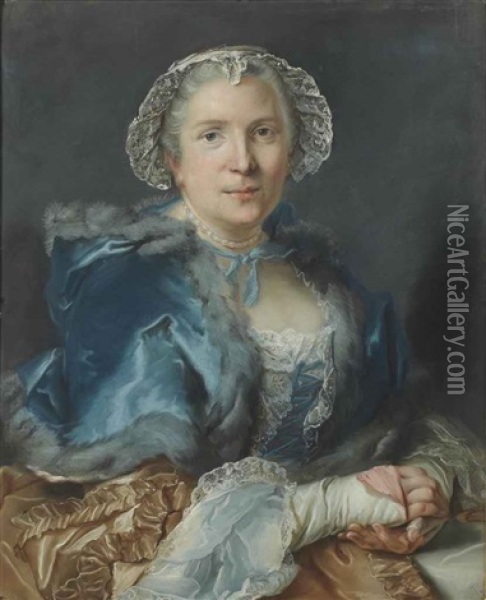 Portrait De Femme En Buste A La Robe Bleue Oil Painting - Louis Vigee
