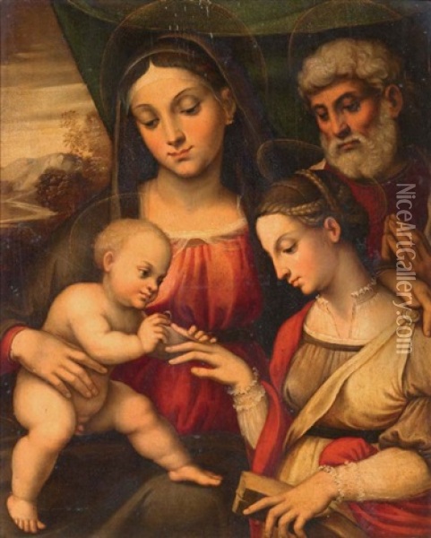 Sacra Famiglia Con Santa Caterina D'alessandria (matrimonio Mistico Di Santa Caterina) Oil Painting - Bartolomeo Ramenghi