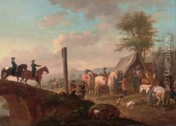 A Military Encampment Oil Painting - Johann Georg Pforr