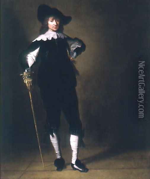 A Gentleman holding a Cane Oil Painting - Pieter Codde