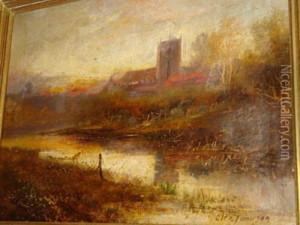 Church Beside A River Oil Painting - Alexander Jamieson