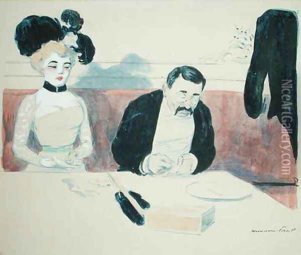 Couple in a Restaurant Oil Painting - Paul Hermann