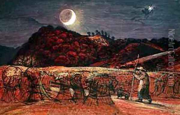 Cornfield by Moonlight, 1830 Oil Painting - Samuel Palmer