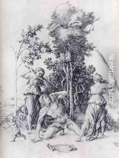 Orpheus Slain By Bacchantes With A Boy Running Away Oil Painting - Albrecht Durer