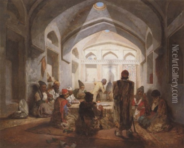 Meeting House In Teheran Oil Painting - Jules (Joseph Augustin) Laurens