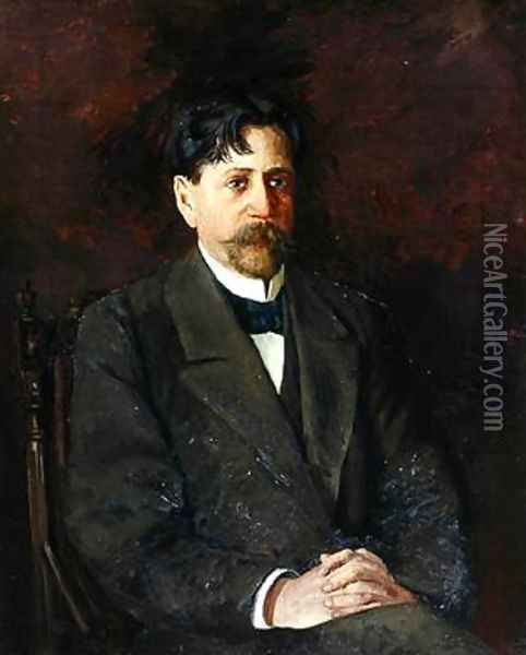 Portrait of the Poet Innokenty Annensky 1856-1909 Oil Painting - Anton Nikolayevich Kurbatov