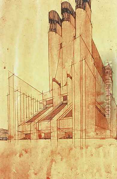Study for a Building, 1913 Oil Painting - Antonio Sant'Elia