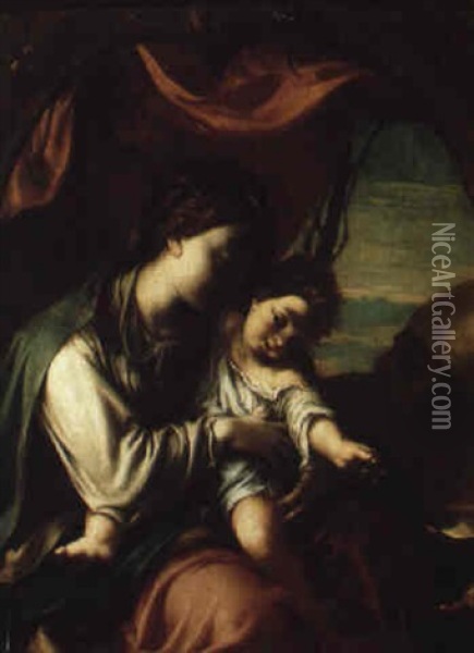 Madonna And Child Adored By Saint Anthony Abbot Oil Painting - Ludovico Carracci