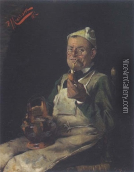 Der Pfeifenraucher Oil Painting - Pompeo Massani