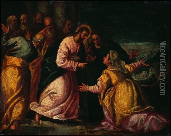 Le Christ Et La Femme Adultere Oil Painting -  Scarsellino