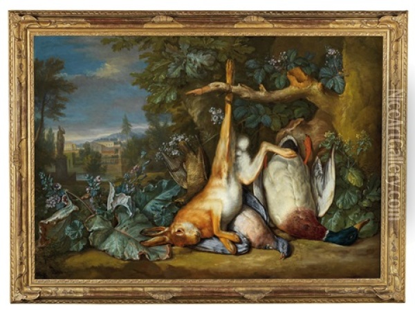 Still Life With A Hare, A Duck And A Pigeon Oil Painting - Peter (Pieter Andreas) Rysbrack