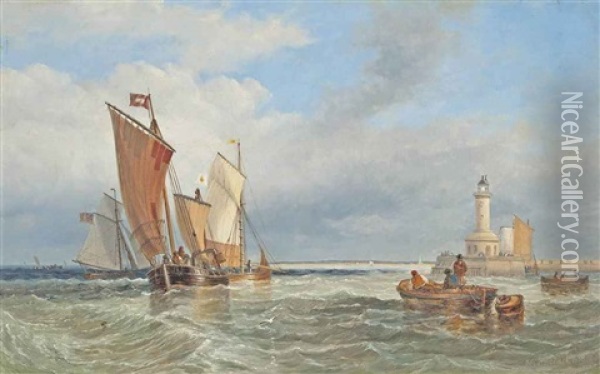 Shipping At The Harbour Mouth, Ramsgate Oil Painting - John Wilson Carmichael
