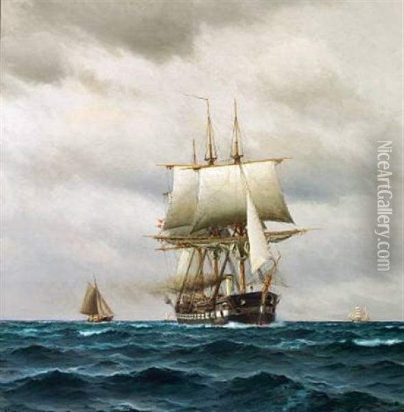 Seascape With The Danish Frigate Jylland On Open The Sea Oil Painting - Holger Luebbers