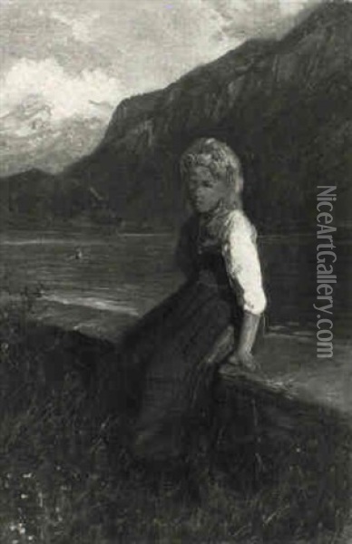 Jeune Fille Au Bord D'un Lac Oil Painting - Gustave Adolf Jundt