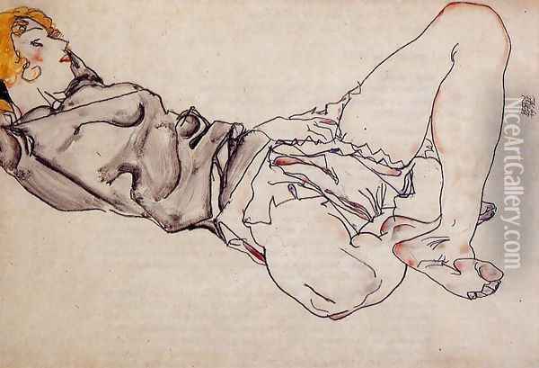 Reclining Woman With Blond Hair2 Oil Painting - Egon Schiele
