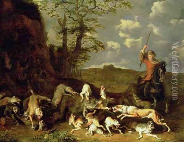 A Bear Hunt Oil Painting - Abraham Danielsz Hondius