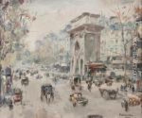 Parisian Street Scenes (a Pair) Oil Painting - Cesar A. Villacres