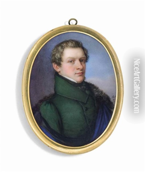 A Young Gentleman In Green Coat; Sky Background Oil Painting - Jacob Spelter