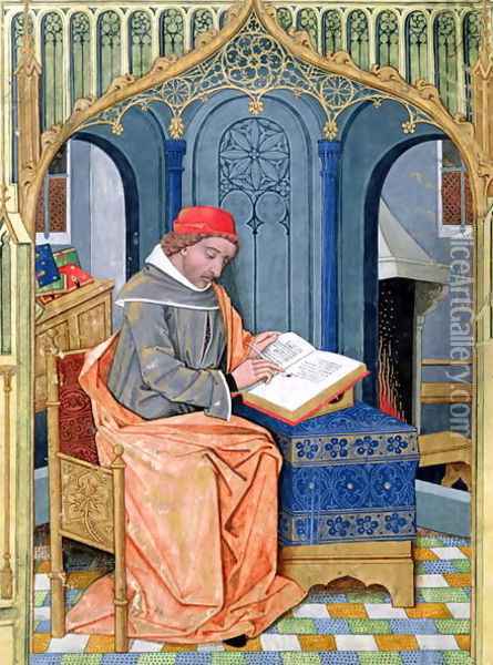 Matthaeus Platearius d.c.1161 writing The Book of Simple Medicines, c.1470 Oil Painting - Robinet Testard