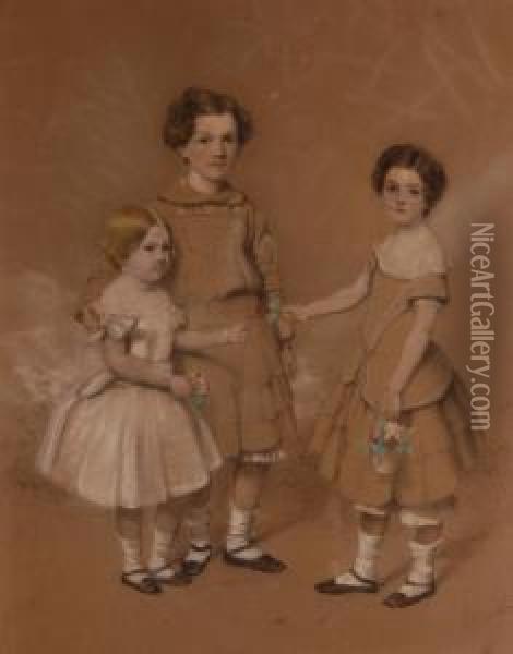 Portrait Of 3 Children Oil Painting - John Watson Nicol